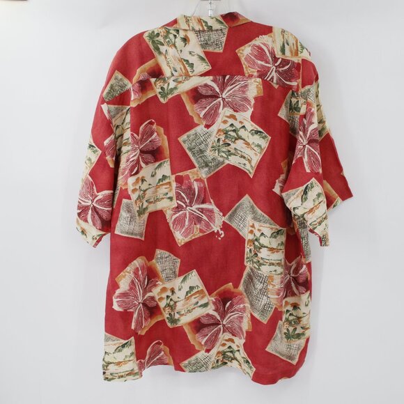 Tommy Bahama Hawaiian Shirt Mens Large Linen camp loop collar postcard floral - Picture 10 of 14